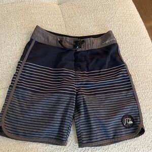 Gray and black striped Quiksilver board surf swim shorts